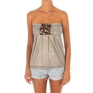 Женская футболка без рукавов с эффектом широкого трикотажного верха 10dmt0084 Met, бежевый