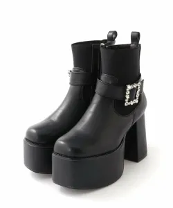Блестящие ботинки на платформе с пряжками Yosuke Usa, цвет Black