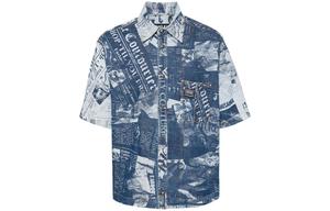 Джимовая рубашка в стиле журнальной печати VERSACE JEANS COUTURE, синий