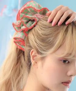 Объёмная, с оборками, в клетку, большая резинка для волос, двухцветная, весенние цвета, 26SS, идеально подходит в качестве подарка или аксессуара для волос Carolina Glaser, цвет Green