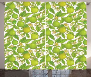 Штора ABAKUHAUS Forest Rustic, бергамот и цветы, универсальная ленточная штора для гостиной с петлями и крючками, 280 x 225 см, лаймово-зеленый с кремовым оттенком