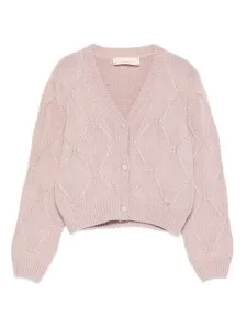 Кардиган с ромбовидным узором на пуговицах Elisabetta Franchi La Mia Bambina, розовый