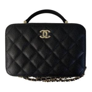 Сумка-коробка из кожи икры, женская черная наплечная сумка, кроссбоди, косметичка CHANEL