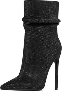 Женские блестящие ботильоны XYD с оборками на высоком каблуке, сексуальные ботинки-стилетто до середины голени, эластичные, на платформе, для вечеринки, Black