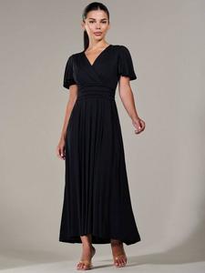 Макси-платье из мягкого джерси с коротким рукавом Jolie Moi, черный