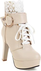 Женские ботильоны с круглым носком на шнуровке и молнии, праздничные, с массивной платформой и высоким каблуком, зимние и осенние короткие ботинки JOEUSTY, Beige