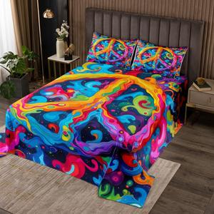 Erosebridal Комплект постельного белья с тай-дай принтом в стиле бохо и 3D граффити, Purple Green Yellow