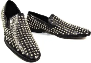 Мужские черные кожаные лоферы Baldinini, декор с серебряными заклепками, удобная обувь без шнурков, черный