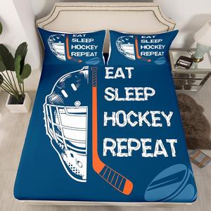 Erosebridal Комплект постельного белья Hockey с хоккейной тематикой для детей, морозостойкий, без складок, Navy Blue