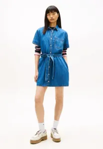 Платье-Рубашка из шамбре с поясом, джинсовое платье Tommy Jeans, Blue Denim