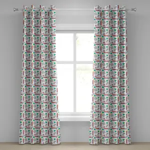 Шторы на люверсах ABAKUHAUS 90-х годов, с рисунком Мемфиса и штрихкодом в виде треугольника в ретро-стиле, декоративные двухпанельные шторы, 280 x 260 см, кораллово-черный цвет