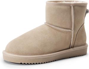 Зимние ботинки DREAM PAIRS для женщин из натуральной замши с подкладкой из искусственного меха, противоскользящие, теплые зимние ботильоны, на обувь без застежки, с подошвой из пены с эффектом памяти, низкие ботинки FuzzyClassicⅡ, Sand