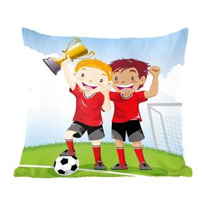 Декоративная подушка MuchoWow диванная подушка для гостиной декоративная подушка 60х60 см Иллюстрация двух футболистов, выигравших приз - мальчики - девочки - ребенок - чехол на подушку - хлопчатобумажная ткань - декоративные чехлы на подушки