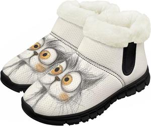 Девочки Мальчики Зимние Сапоги Сноубутсы для Малышей Теплая Обувь с Меховой Подкладкой Модные Ботильоны Нескользящая Обувь Chririnla, Cartoon Cat