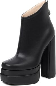 LIPIJIXI Женские массивные ботинки на платформе - черные, всесезонные, до щиколотки, без шнуровки, из искусственной кожи, повседневные, SMBT22001