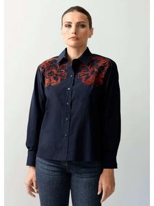 Alba Moda Рубашка-блузка с вышитыми деталями темно-синего цвета