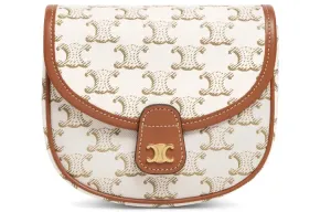 CELINE Кожаная сумка через плечо мини женская карамельного цвета и белого