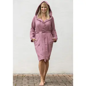 Женский махровый халат Wasffelpiqué с тонкой вафельной текстурой Framsohn Frottier, Rose