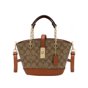 COACH Кожаная сумка через плечо с цепью коричневая женская малая