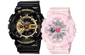 CASIO Часы Pair Table Series Quartz Movement Resin Strap Watch Unisex Black Dial, Black Gold/Pink Watch Dial