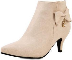 Женские ботильоны VOKLIN с острым носком, удобным невысоким каблуком «Kitten», модным бантом, замшевые, элегантные, короткие, Apricot Beige-Velvet Lined