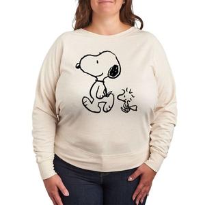 Футболка с длинным рукавом из френч терика с принтом Snoopy и Woodstock, plus size Licensed Character, белый