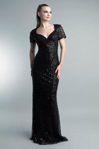 Платье с короткими рукавами и воротником-стойкой, расшитое бисером Basix черный Label, черный