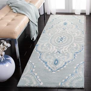 Ковер-дорожка SAFAVIEH, 69 x 275 см, Wyndham Collection, Blue & Ivory, ручная работа, современная шерсть, идеально для помещений с высокой проходимостью в гостиной, спальне (WYD372A)