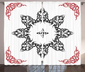 Шторы ABAKUHAUS в этническом деревенском стиле, с рисунком в виде круга, универсальные, для гостиной, с петлями и крючками, 280 x 245 см, черно-бело-рубиновые Abakuhaus