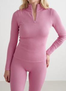 AIM'N Женский шерстяной топ с длинными рукавами и застежкой-молнией на половину длины, терморегулирующий, розовый