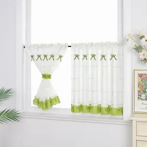 Штора Cafe, короткая, для кухни в деревенском стиле, лен, полупрозрачная, ШxВ 200x80 см, зеленая, 1 шт. Delien