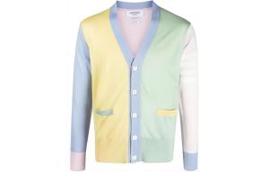 Кардиган с цветными блоками и клетчатым принтом THOM BROWNE, мультиколор