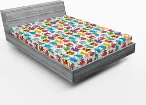 Простыня на резинке ABAKUHAUS Дракон, дизайн в мультяшном стиле для детей, рисунок животных, красочный принт с изображением дракона, 150 x 190 см, разноцветная Abakuhaus