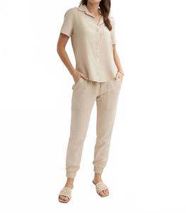 Женская короткая рубашка с карманом из льна в песочном цвете Bella Dahl, Linen Sand