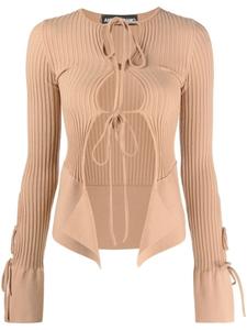 ANDREĀDAMO топ в рубчик с длинными рукавами, нейтральный цвет