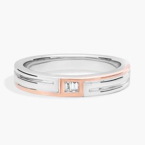 Мужское обручальное кольцо с двойным бриллиантом огранки «багет» из 14-каратного белого и розового золота Blue Nile