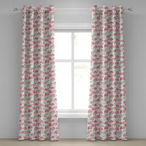 Штора на люверсах ABAKUHAUS Маки, акварельный графический рисунок, вдохновленный цветущим весенним полем, декоративные двухпанельные шторы, 280 см x 245 см, цвет Реседа зеленый/Кораллово-красный Abakuhaus