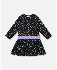 Детское трикотажное платье для девочек, разноцветный, с леопардовым принтом - для малышек/детей Deux par Deux, Multicolor leopard print