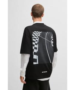 Футболка из хлопкового трикотажа с гоночным принтом HUGO, черный