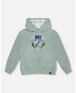 Супермягкая толстовка из ворсистого джерси с капюшоном и графическим принтом для мальчиков, зеленая Deux par Deux, зеленый