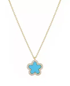 Ожерелье с подвеской в виде пятилистного клевера с золотым бирюзовым венцом Adornia, blue
