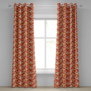 Шторы на люверсах ABAKUHAUS с цветочным рисунком, в стиле ар-нуво, с маками, ретро-стилем весна-лето, с листьями и лепестками цветов, декоративные двухпанельные шторы, 280 см x 245 см, цвет оранжевый и слоновая кость