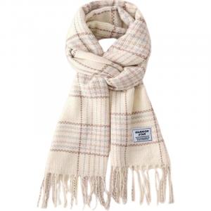 Вязаный шарф из полиэстера для женщин Warrior, розовый белый plaid[artistic style sweet style]