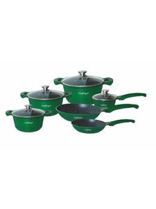 Набор посуды из 10 предметов, подходит для индукционных плит, литая алюминиевая кастрюля и сковорода зеленого цвета Cheffinger