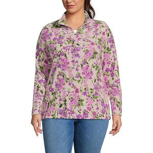 Plus size флисовая толстовка на четверть молнии для любой погоды Lands' End, Mineral Blush Floral