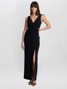 Wendy платье макси с v-образным вырезом и сетчатыми вставками Gina Bacconi, Black