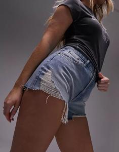 Джинсовые шорты Topshop Mom винтажного синего цвета с А-силуэтом и рваными деталями