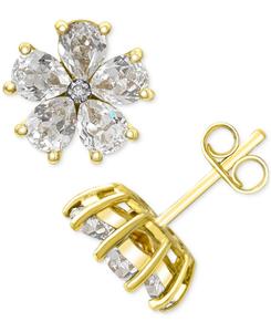 Серьги-гвоздики в виде цветка с искусственно выращенными белыми сапфирами общим весом 3,5 карата и бриллиантовой отделкой, выполненные из стерлингового серебра с покрытием из 14-каратного золота Macy's, White