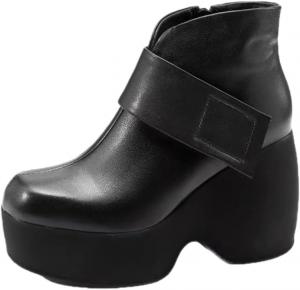 Женские модные короткие ботинки на платформе однотонного цвета с боковой молнией, подходят для всех сезонов, для прогулок и поездок на работу. Fusecottc, Black