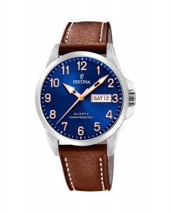 Мужские часы F20358/B Classic Steel на коричневом кожаном ремешке Festina, коричневый